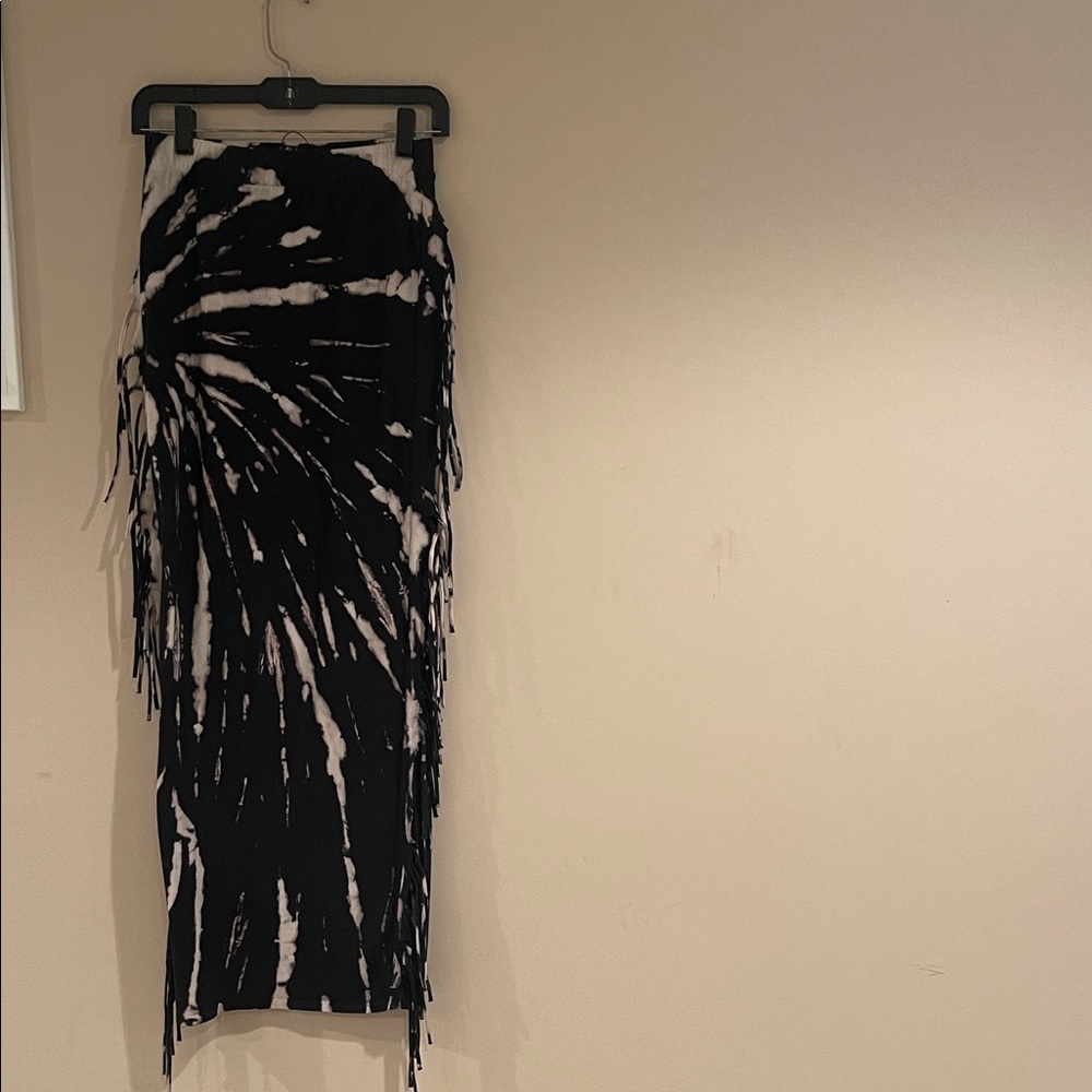 Black and Beige Tie-Dye Fringe Skirt